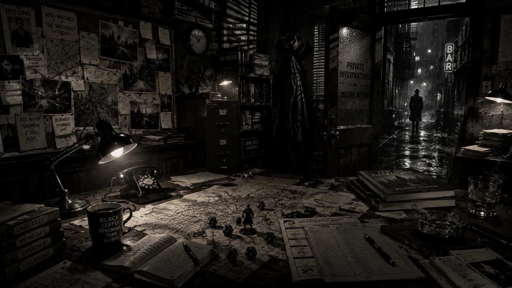 A tense stakeout in a neon-lit city at night